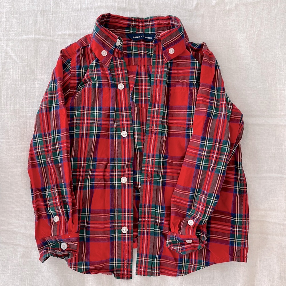 Boys 3 Red Plaid Button Down - Like New Condition - Janie and Jack - 3T Toddler